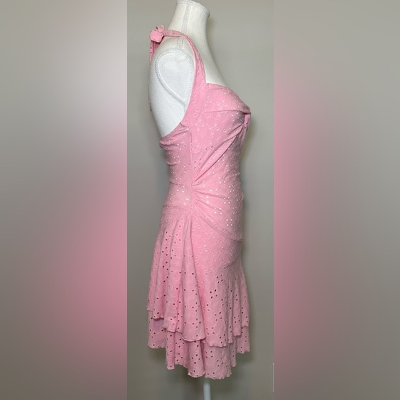 Pink halter dressneck tie twist detail babydoll asymmetrical hem spring summer S - Picture 6 of 7